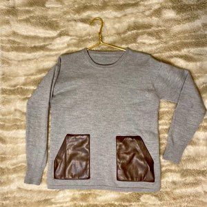 J. Crew Mercantile Faux Leather Pocket Sweater